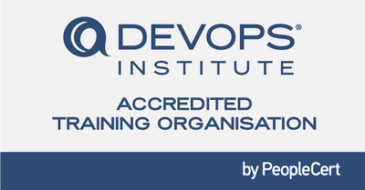 DevOps Institute accredited training organization badge by PeopleCert on a white background