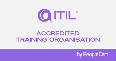 ITIL accredited training organization logo with PeopleCert on a white and purple background